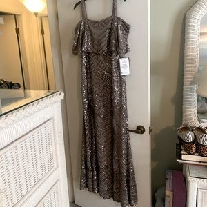 R & M Richards Mother of the Bride NWT sequined dress, color mocha, size 16